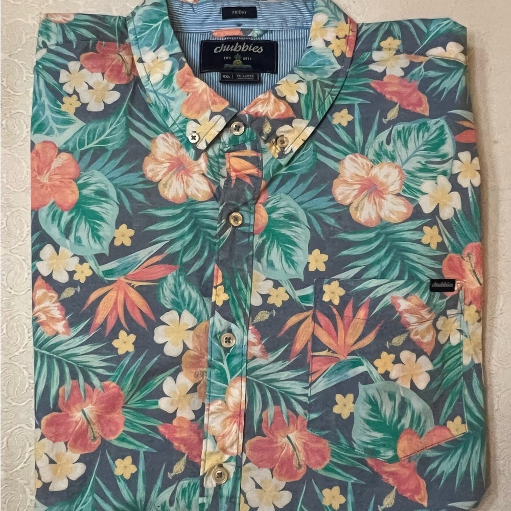 Chubbies Men's Floral Paradise Shirt - Gray, Green, Orange -XXL